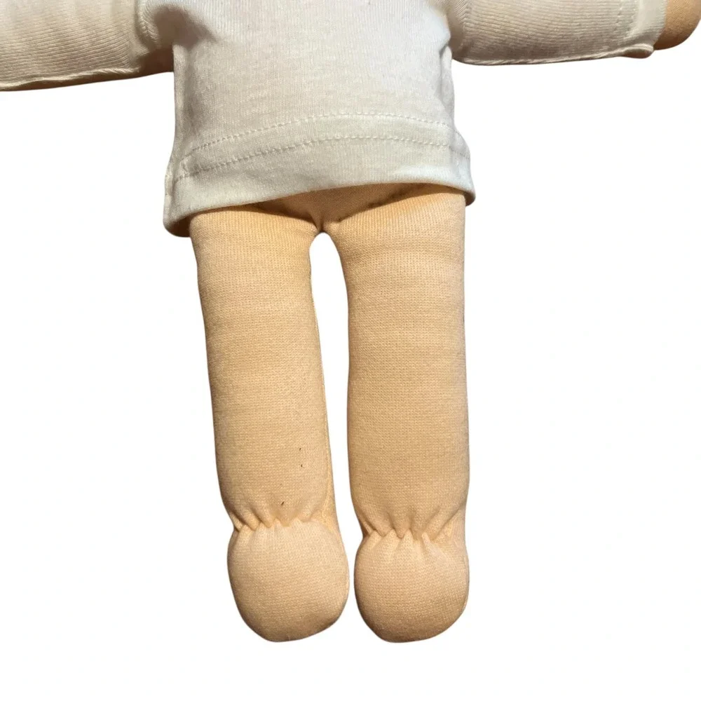 Waldorf Style Soft Plush Doll 13 Inch Handmade Fabric Toy Green Cap White Shirt